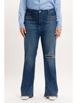 FREAKINS - Curve Embellished Indigo Bootcut Jeans