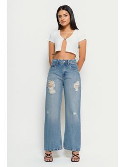 FREAKINS - Windy Blue Distressed Wide Jeans