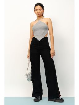 FREAKINS - Black Double Zipped Straight Jeans