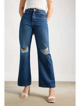 FREAKINS - Wide Fit Navy Ripped Denim Jeans