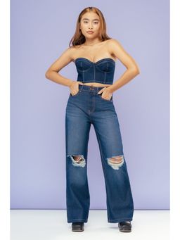 FREAKINS - Midnight Blue Distress Wide Jeans