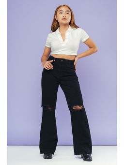 FREAKINS - Black Distressed Wide Jeans