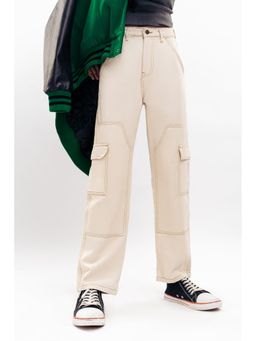 FREAKINS - Ecru Carpenter Cargo Jeans