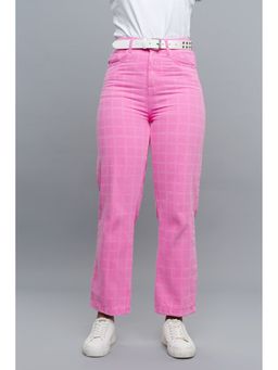 FREAKINS - Pink Checks Straight Jeans