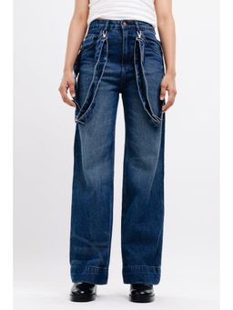 FREAKINS - Retro Suspender Straight Fit Denim Jeans
