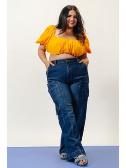 FREAKINS - Curve Indigo Stretch Cargo Jeans