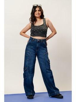 FREAKINS - Indigo Stretch Cargo Jeans
