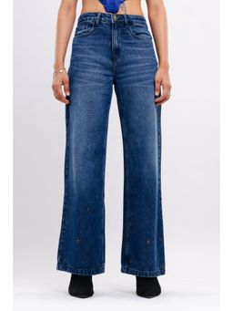 FREAKINS - Eyelet Detailed Wide Jeans