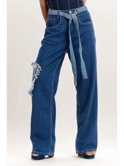 FREAKINS - Frayed Patch Straight Fit Jeans with Belt (Set of 2)