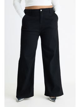 FREAKINS - Curve Black Wide Leg Jeans
