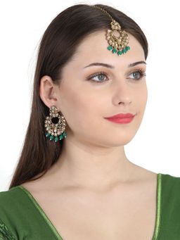 Anika's Creations - Bridal Gold Plated Floral Kundan Pearl Studded Earring Maagtika Set