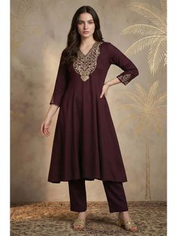 W - Purple Zari Embroidered Anarkali Kurta
