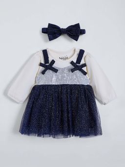 Hopscotch - Glitter Bow Applique Dress with T-shirt and Headband
