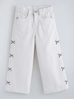 Hopscotch - White Bow Embroidered Regular Denim Jeans