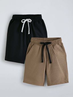 Hopscotch - Multicolor Polyester Textured Mid Waist Shorts