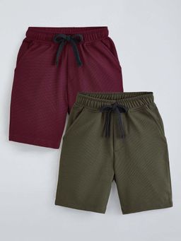 Hopscotch - Multicolor Polyester Textured Mid Waist Shorts