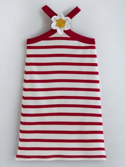 Hopscotch - Floral Applique Striped Dress