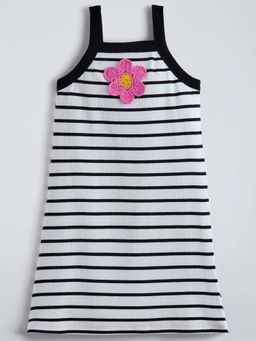 Hopscotch - Striped Floral Applique Dress