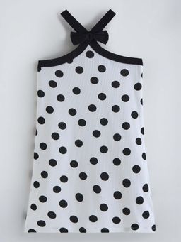 Hopscotch - White Polka Dot Bow Applique Dress