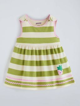 Hopscotch - Green Cotton Striped Sleeveless Dress