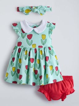Hopscotch - Peter Pan Collar Dress Set with Bloomer and Headband