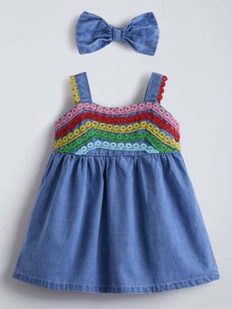 Hopscotch - Rainbow Lacing Cotton Denim Dress