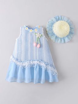 Hopscotch - 3D Floral Applique A-line Casual Dress with Hat