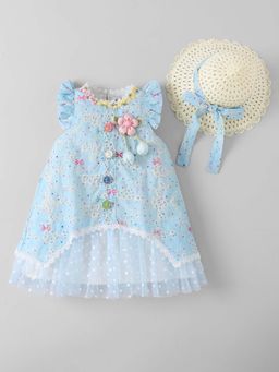Hopscotch - Floral Applique Ruffled Dress