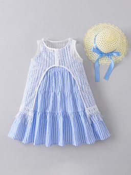 Hopscotch - Fringes Tiered Spaghetti Dress With Top and Hat