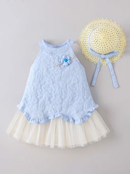 Hopscotch - Floral Applique Dress With Hat