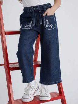Hopscotch - Floral Embroidery Denim Wide Leg Jeans