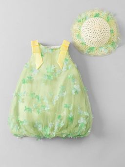Hopscotch - Floral Applique Bow Dress With Hat