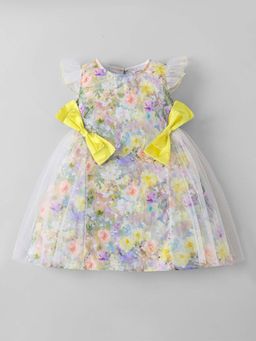 Hopscotch - Multicolor Bow Applique Ruffle Dress