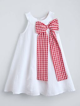 Hopscotch - White Sleeveless Halter Neck Bow Dress