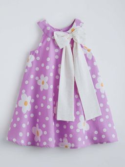 Hopscotch - Bow Applique Floral Polka Dot Dress