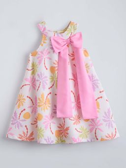 Hopscotch - Bow Applique Tropical Printed Dress