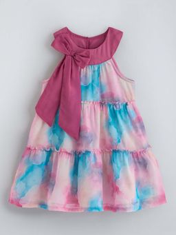 Hopscotch - Tie and Dye Halter Neck Bow Applique Dress