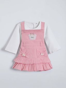 Hopscotch - Bow Applique Ruffled Dress with T-shirt