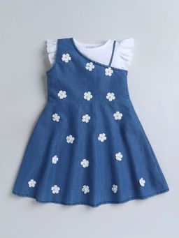 Hopscotch - Floral Applique Ruffled Dress with T-shirt