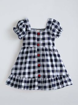 Hopscotch - Black Cotton Checkered Dress