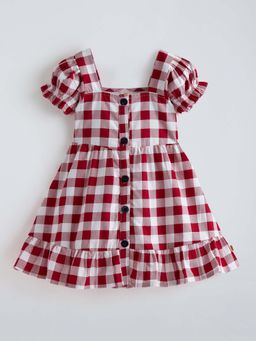 Hopscotch - Red Cotton Checkered Dress