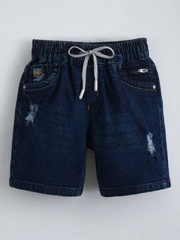 Hopscotch - Navy Blue Distressed Denim Shorts