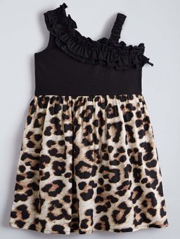 Hopscotch - Leopard Ruffled One-Shoulder Dress
