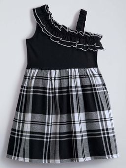 Hopscotch - Plaid Ruffled One-Shoulder Dress