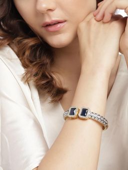 Gahan - Womens Navy Blue American Diamond Gold Plated Bangle Style Bracelet