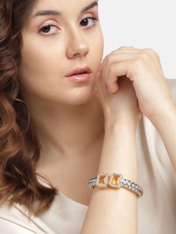 Gahan - Womens Yellow American Diamond Gold Plated Bangle Style Bracelet