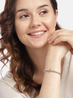 Gahan - Womens American Diamond Silver Plated Bangle Style Bracelet