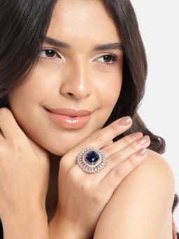 Gahan - Womens Silver Plated Navy Blue Adjusted Ring