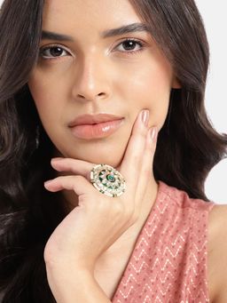 Gahan - Womens Gold Plated Green Adjusted Ring