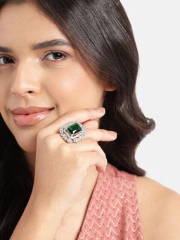 Gahan - Womens Silver Plated Green Adjusted Ring